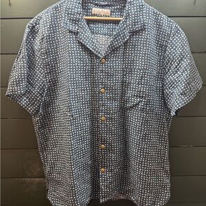 Lucky Brand Navy and White Camp Collar Button Down Shirt